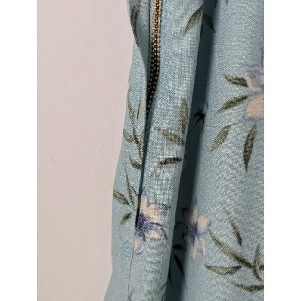 V Liz Claiborne Y2K Sz 10Blue linen blend Skirt Elastic backW 30-32 Len 36